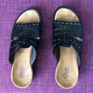 Clarks Bendables Black Leather Mules Size 8